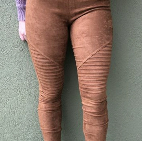 Camel Suede Moto Jeggings - Picture 5 of 7